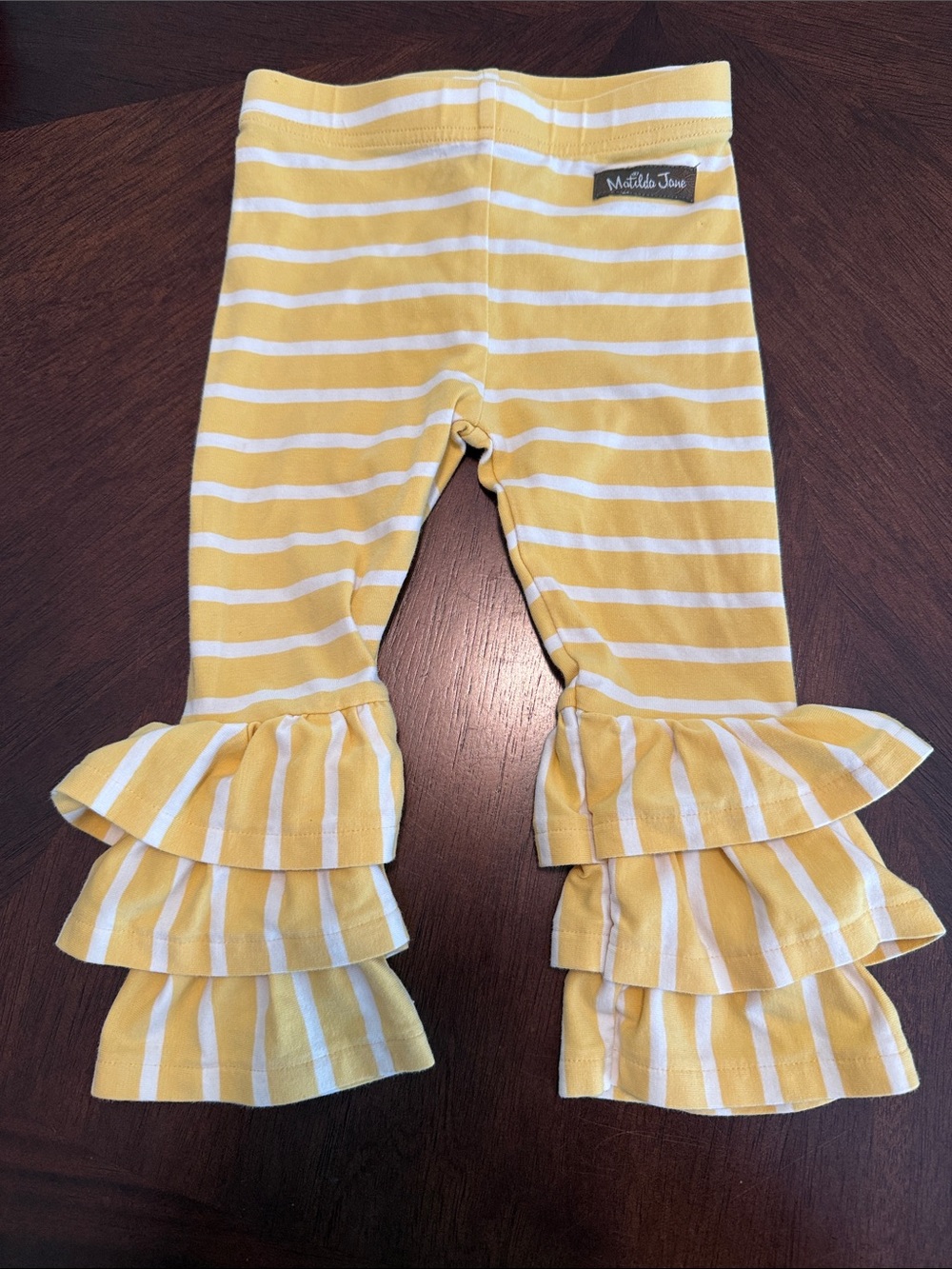 Matilda Jane Yellow & White Striped Ruffle Hem Leggings 12-18 months